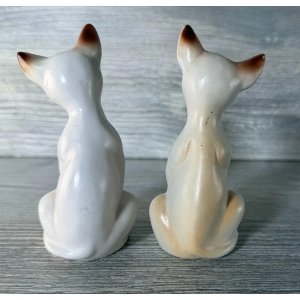 Vtg Salt & Pepper Shakers Siamese Cat Green Rhinestone Eyes W/Stoppers Japan